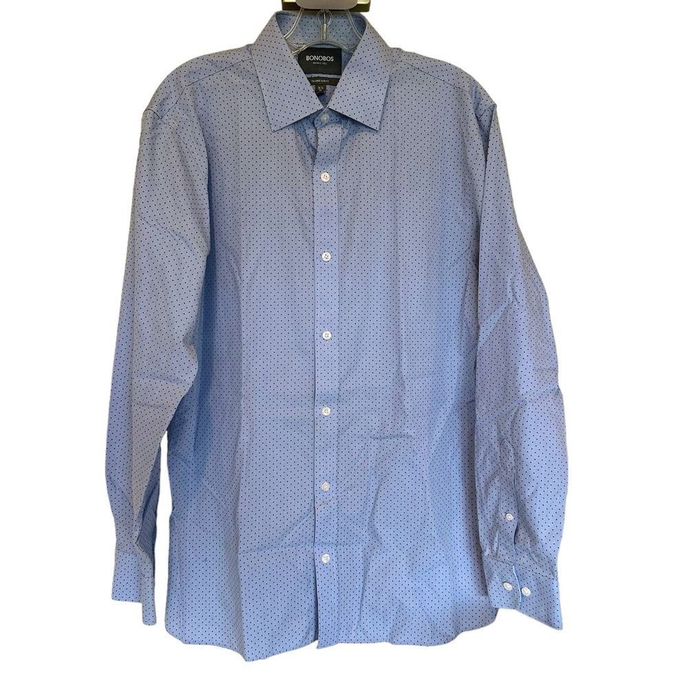Bonobos men’s tailored slim fit dress shirt blue polka dot cotton size 16 1/2 35